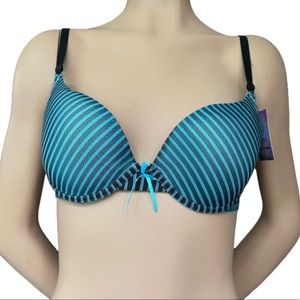 Turquoise & black striped padded mesh bra 38B